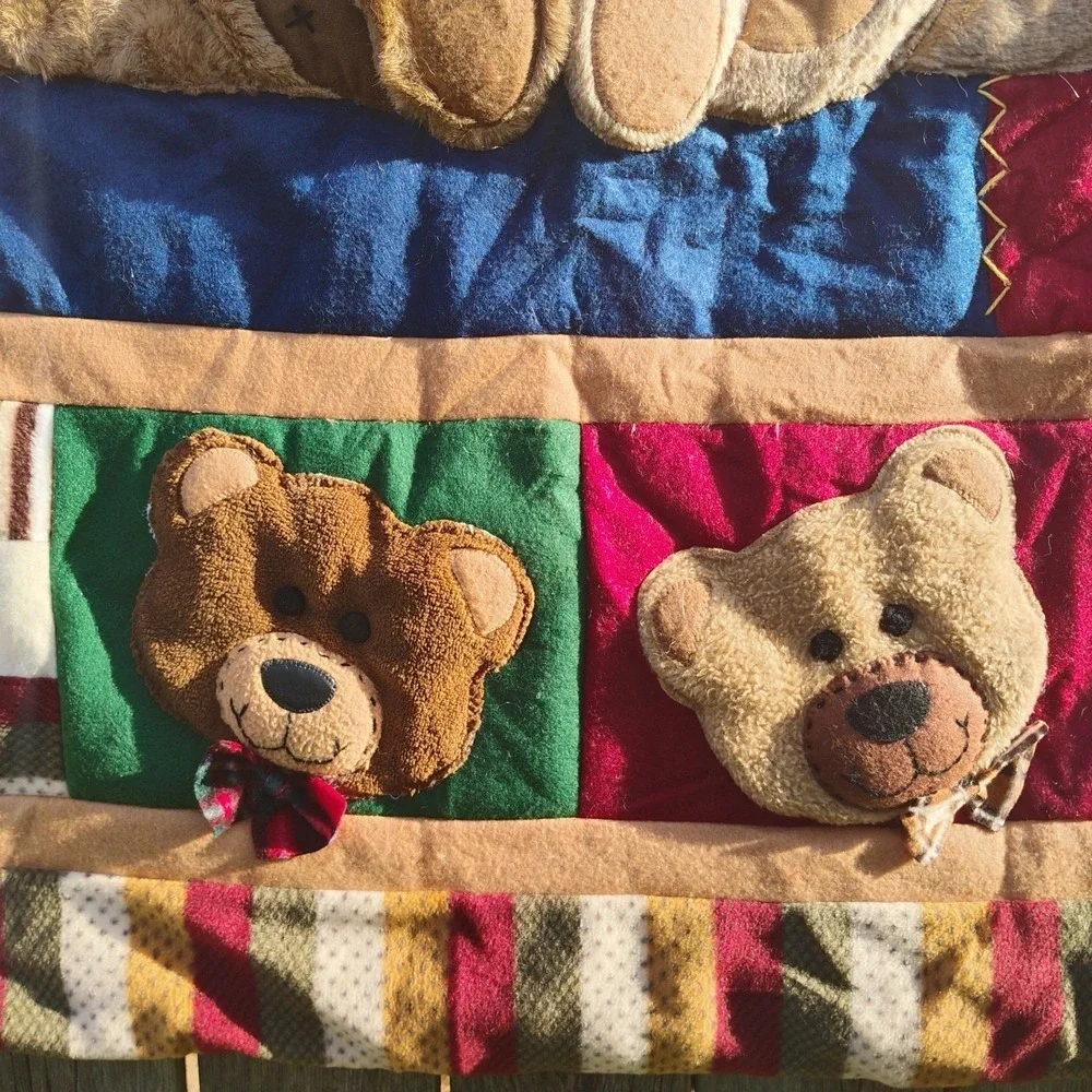 Bear Creations HTF Design3D Plush Quilted Patchwork Teddy Bears Throw Size 49x60